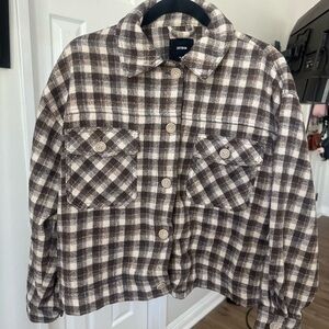 Cotton On Cropped Shacket in Brown Check